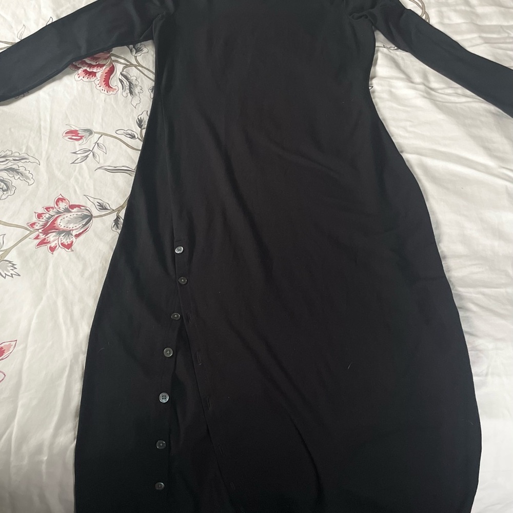 Theory Black Long Sleeve Dress with Button Detail